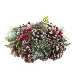 Kurt Adler Christmas Tea Light Candle Holder | Pinecones Berries