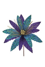 Kurt Adler Peacock Colors Poinsettia Pick 14in Purples Teals Golds