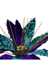 Kurt Adler Peacock Colors Poinsettia Pick 14in Purples Teals Golds