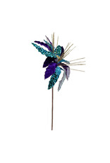 Kurt Adler Peacock Colors Poinsettia Pick 14in Purples Teals Golds