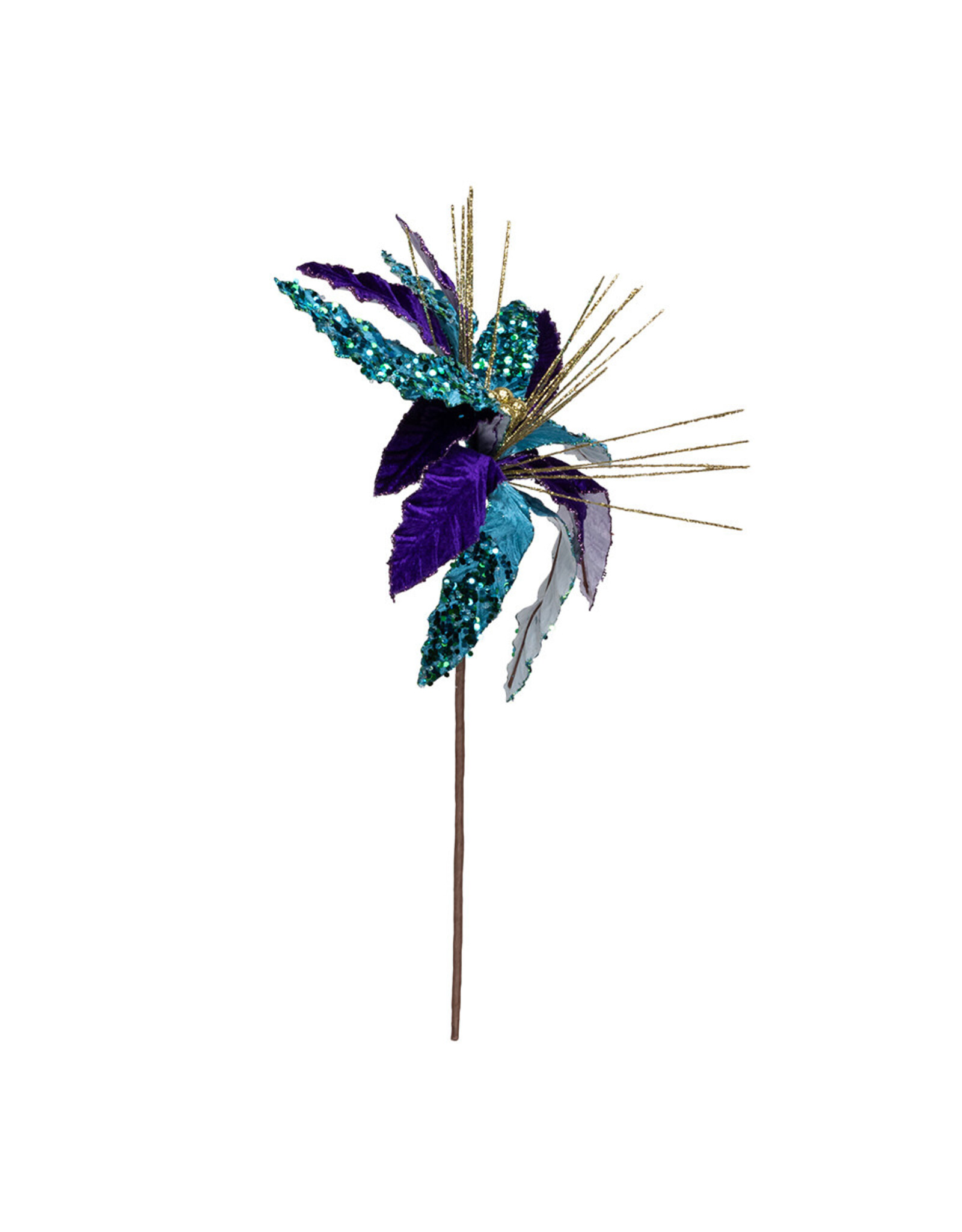 Kurt Adler Peacock Colors Poinsettia Pick 14in Purples Teals Golds