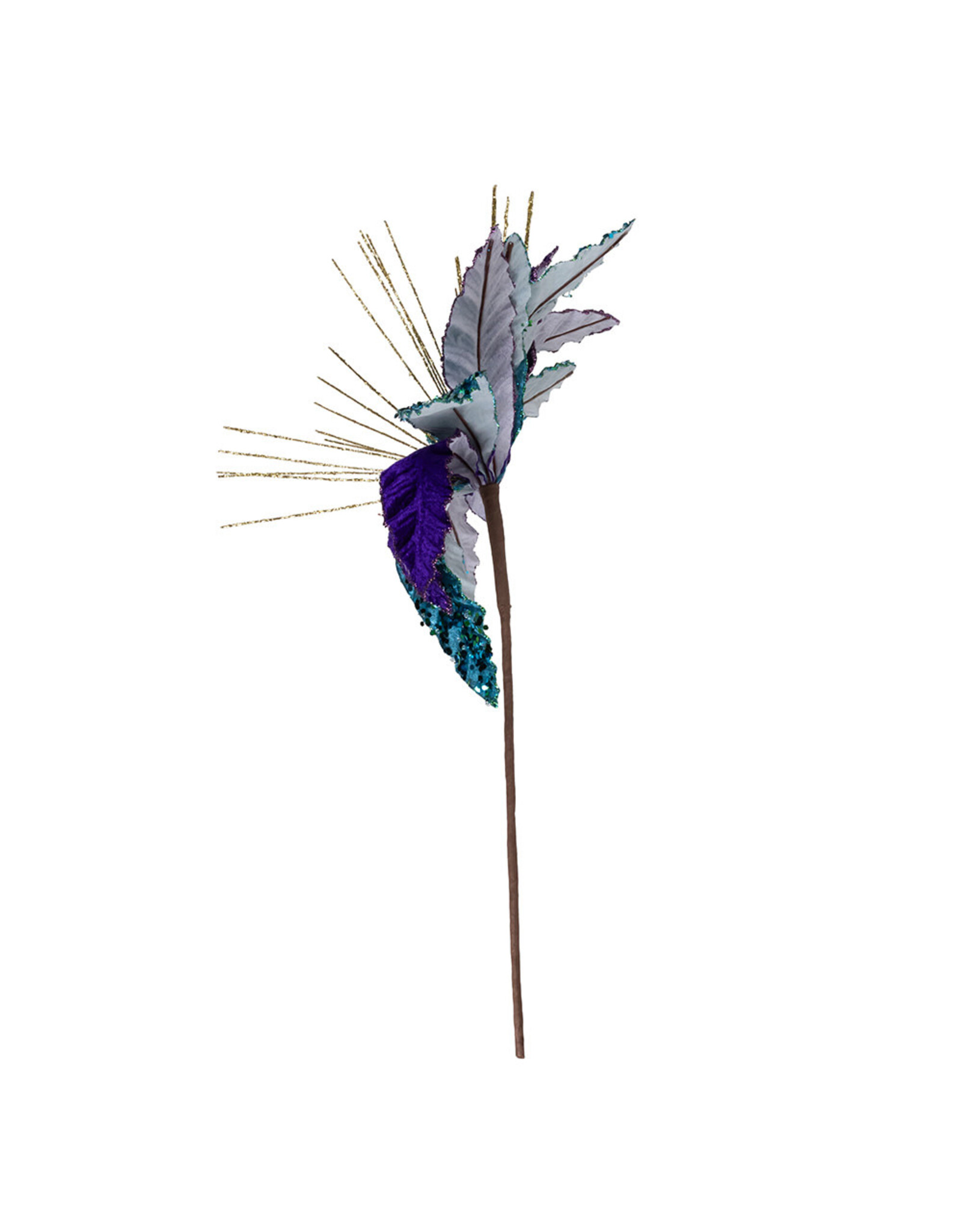 Kurt Adler Peacock Colors Poinsettia Pick 14in Purples Teals Golds
