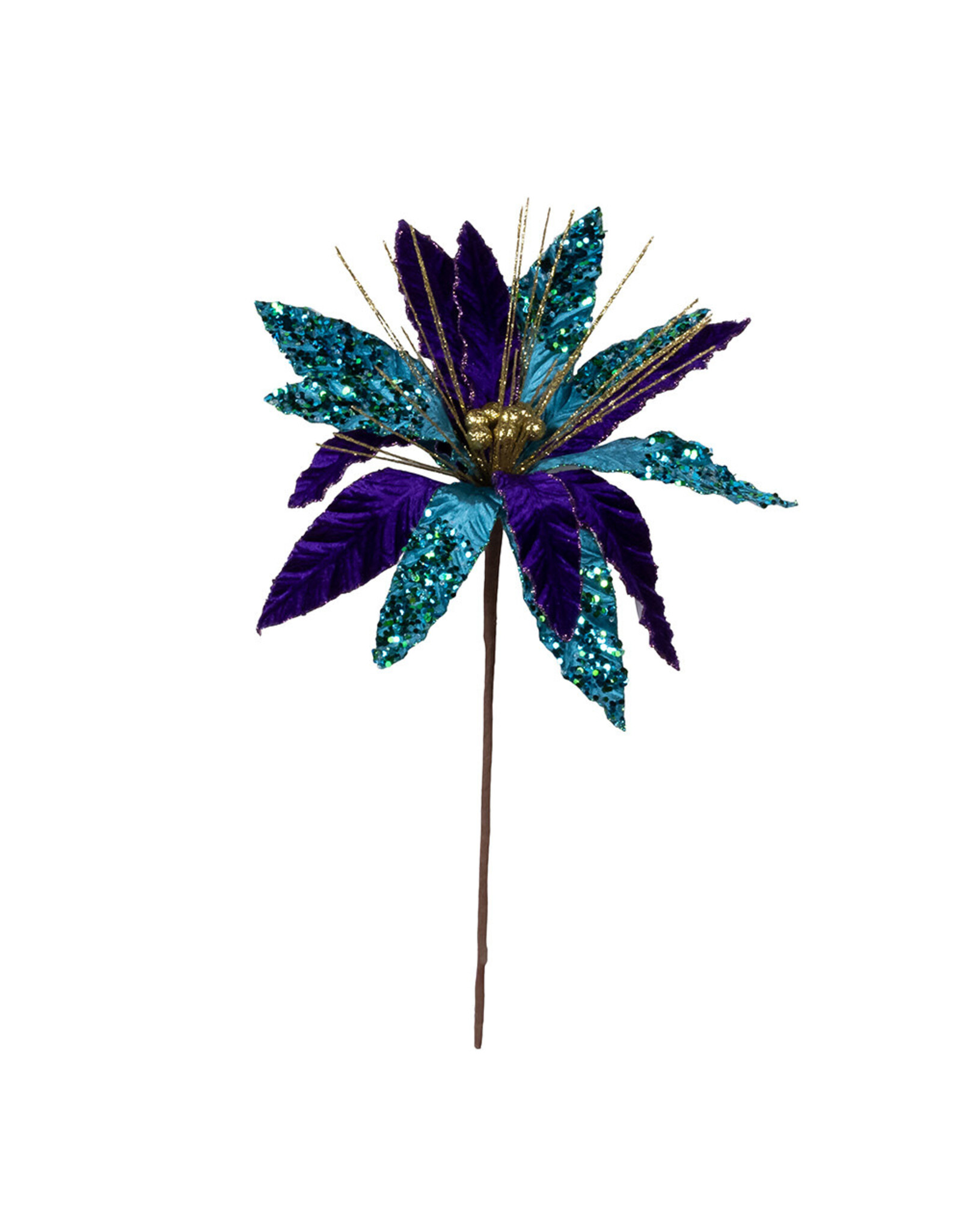 Kurt Adler Peacock Colors Poinsettia Pick 14in Purples Teals Golds