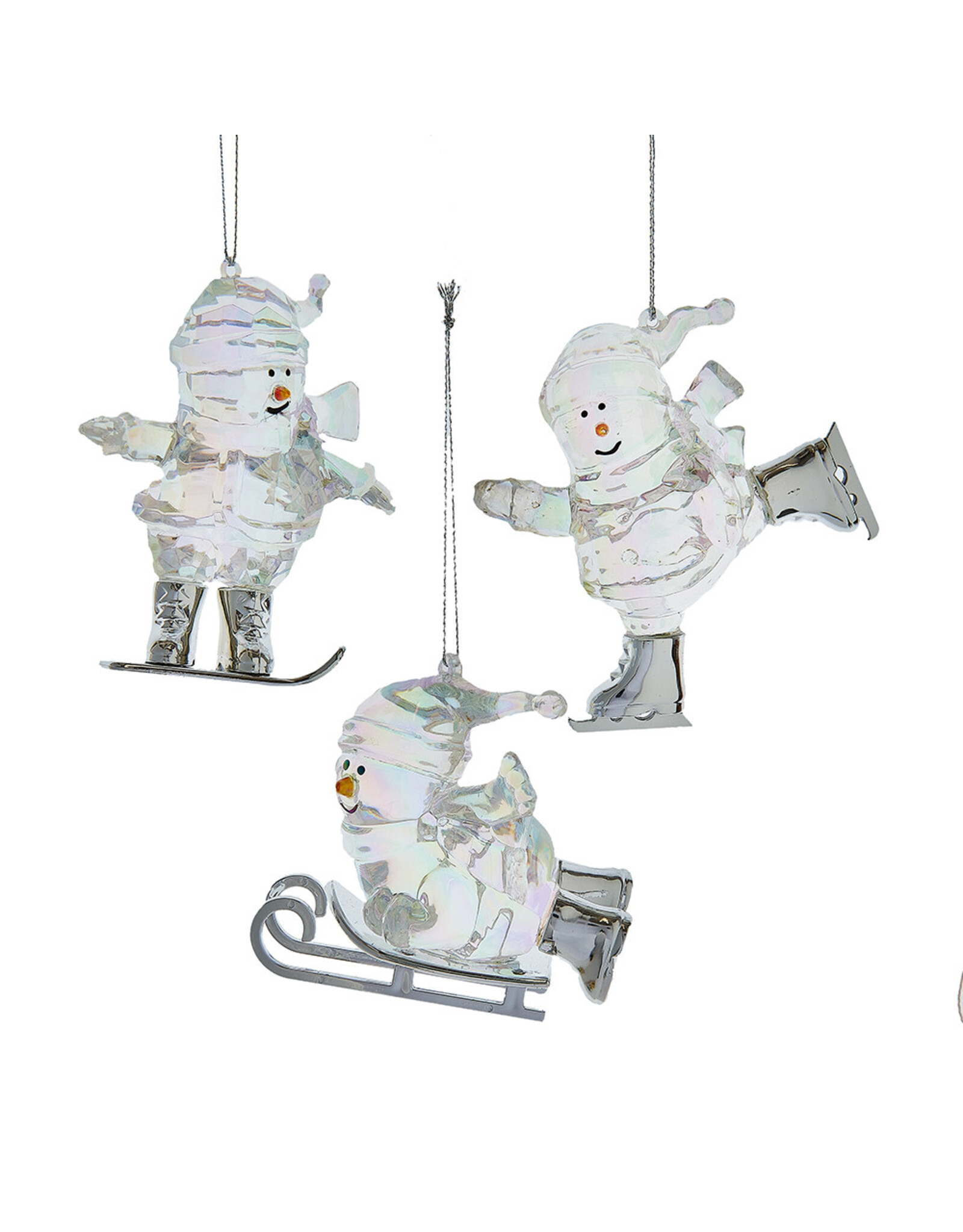 Kurt Adler Opalescent Snowman Ornaments 3 Assorted