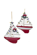 Kurt Adler Wooden Yacht-Sailboat With Wreath Ornaments, 2 Assorted