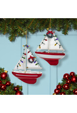 Kurt Adler Wooden Yacht-Sailboat With Wreath Ornaments, 2 Assorted