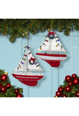 Kurt Adler Wooden Yacht-Sailboat With Wreath Ornaments, 2 Assorted