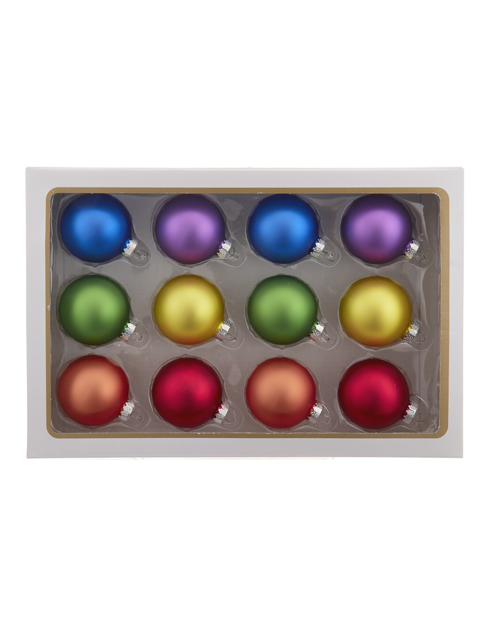 Kurt Adler Glass Matte Rainbow Ball Ornaments 60mm 12pc Set