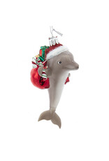Kurt Adler Noble Gems Dolphin In Santa Hat w Gifts Glass Ornament
