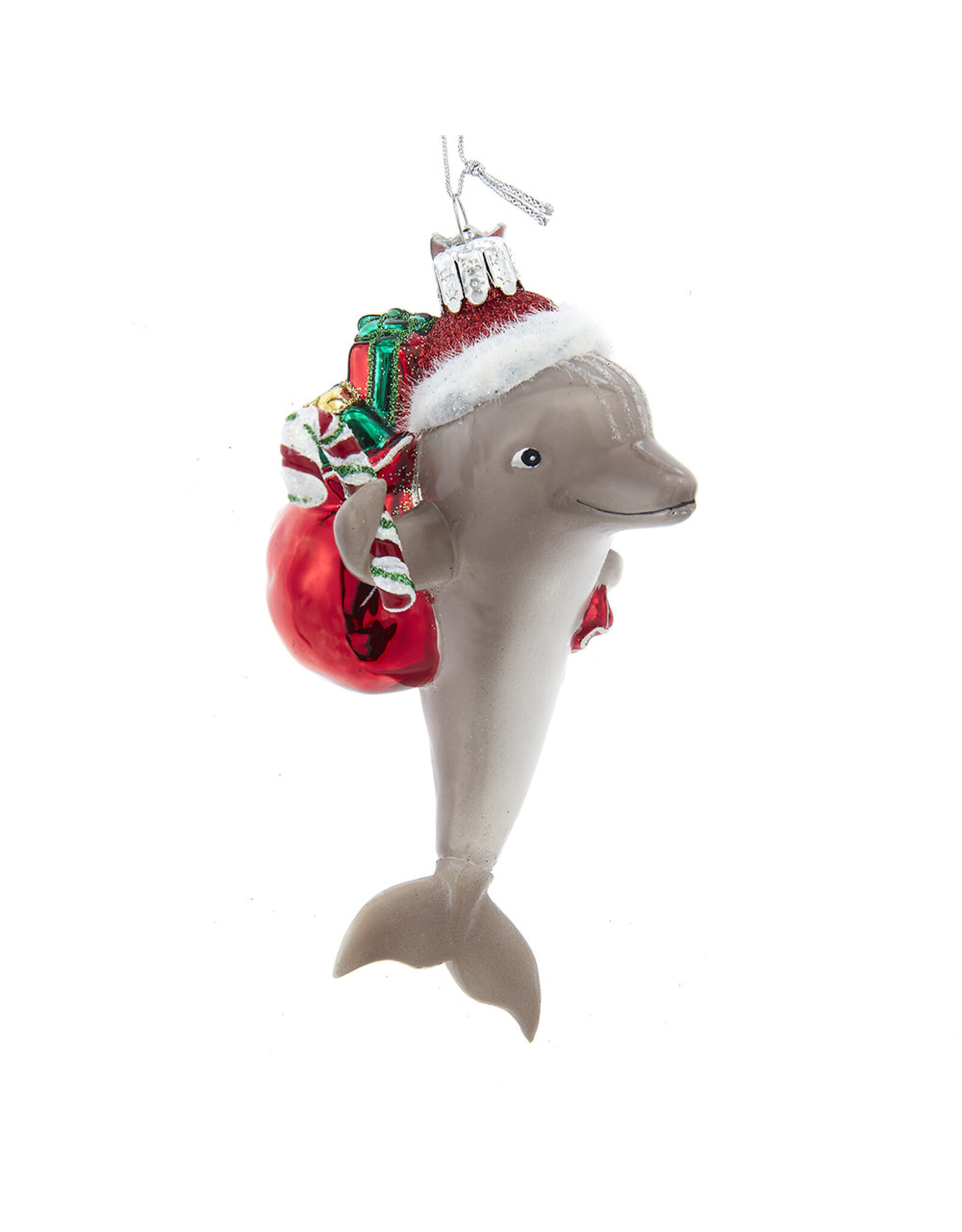 Kurt Adler Noble Gems Dolphin In Santa Hat w Gifts Glass Ornament