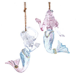 Kurt Adler Acrylic Pink Clear n Pink Blue Mermaid Ornaments 2pc Set