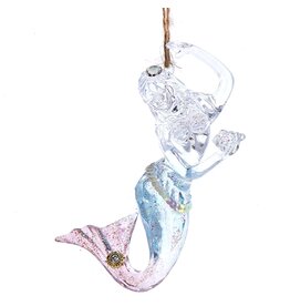Kurt Adler Acrylic Clear Blue Pink Mermaid Ornament 4.8 Inch
