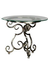 Tripar International DISPLAY Round Glass Top Table w Scroll Base 24x21
