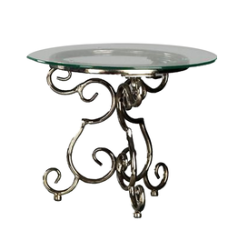 Tripar International DISPLAY Round Glass Top Table w Scroll Base 24x21
