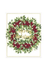 Caspari Boxed Christmas Cards 15pk Mistletoe And Berry Wreath