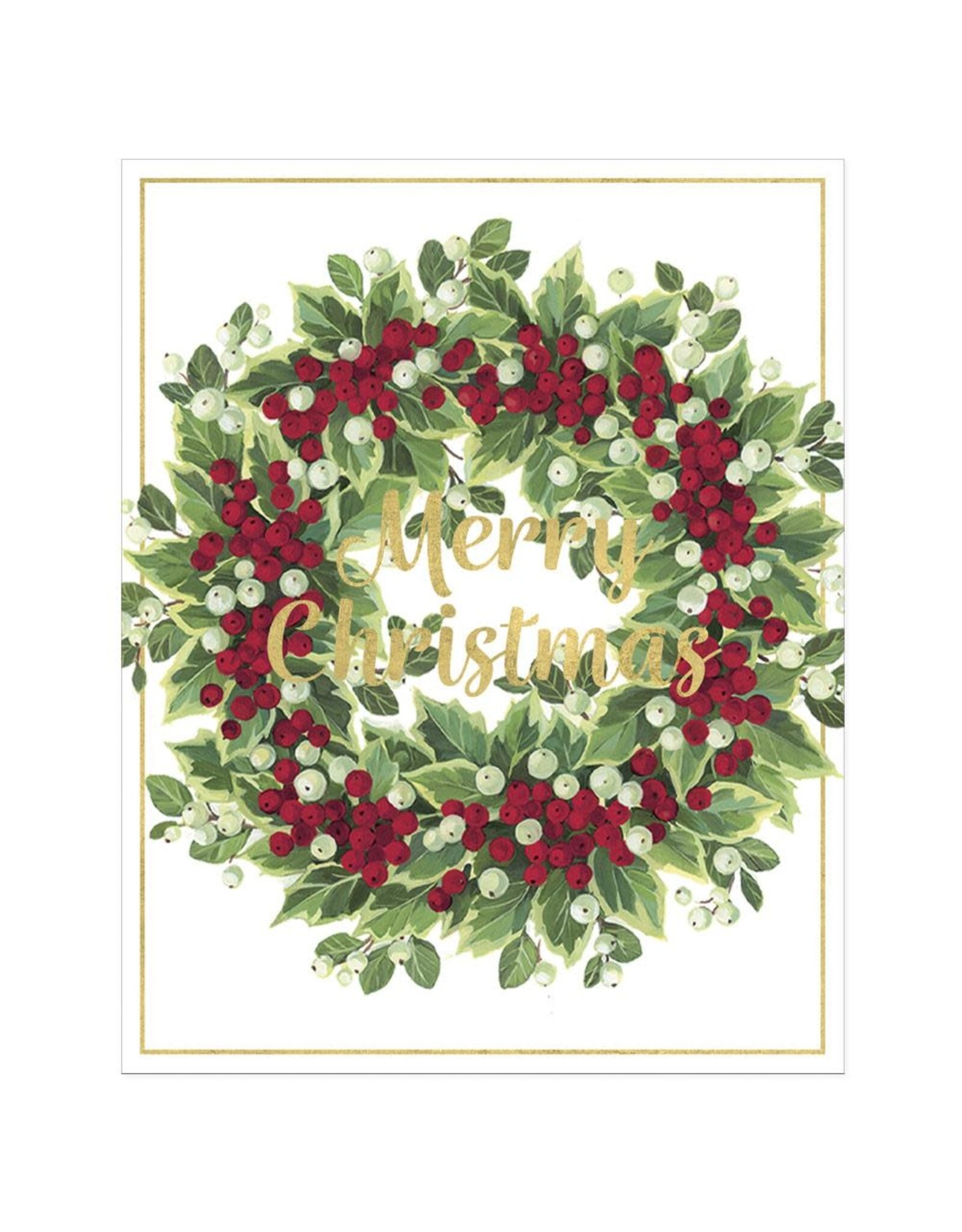Caspari Boxed Christmas Cards 15pk Mistletoe And Berry Wreath