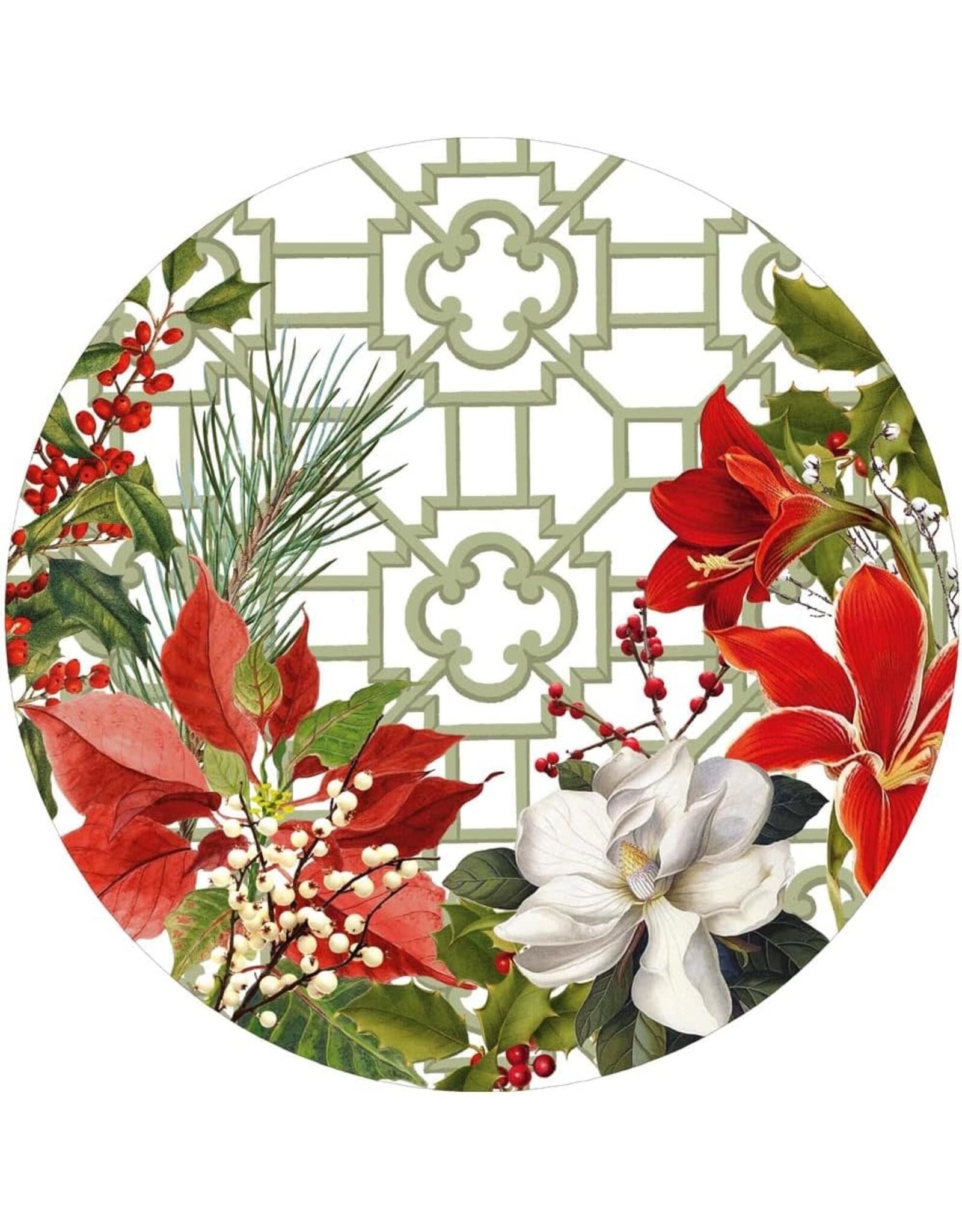 Caspari Christmas Paper Placemats 12pk Round Christmas Garden