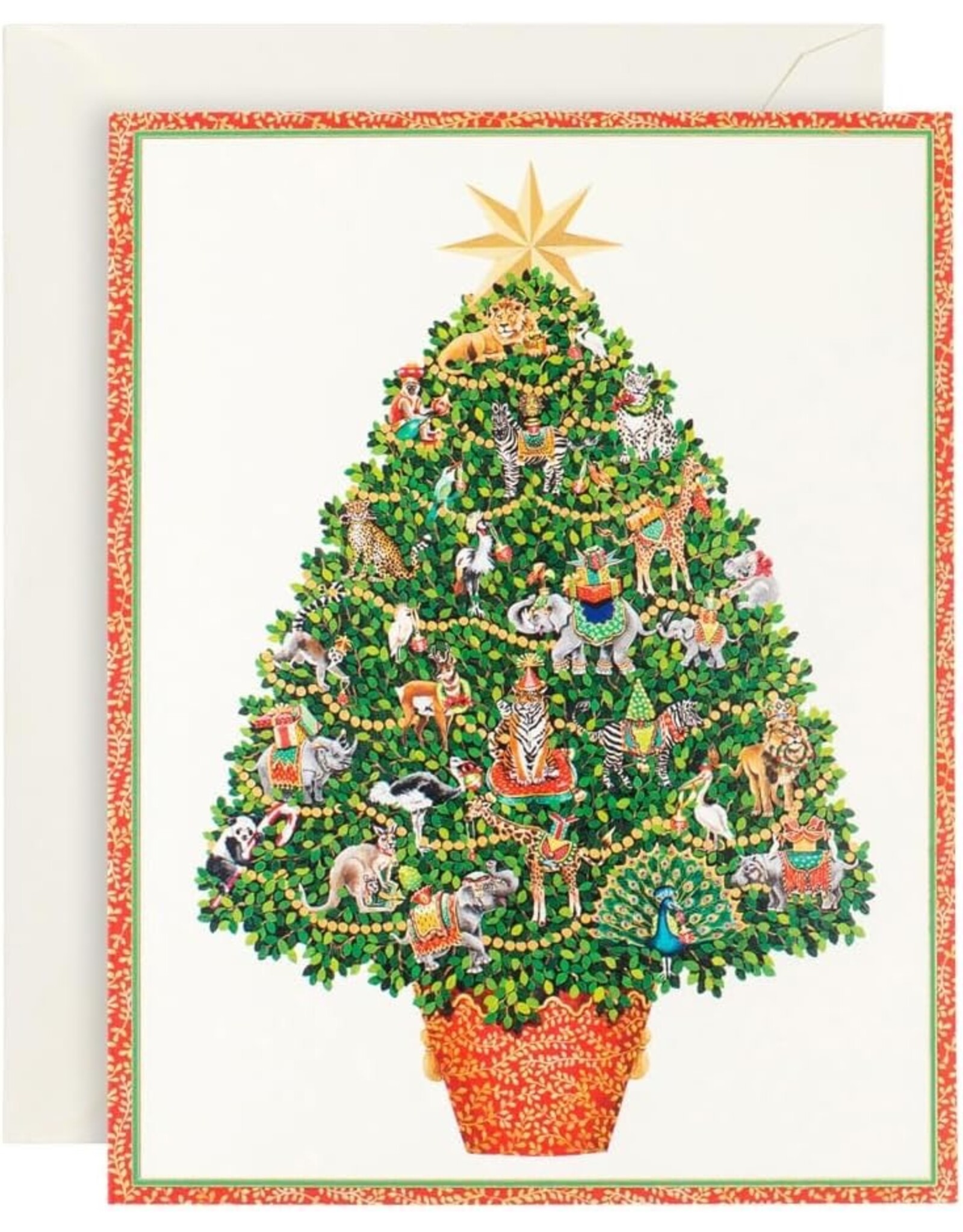 Caspari Boxed Christmas Cards 15pk Safari Tree