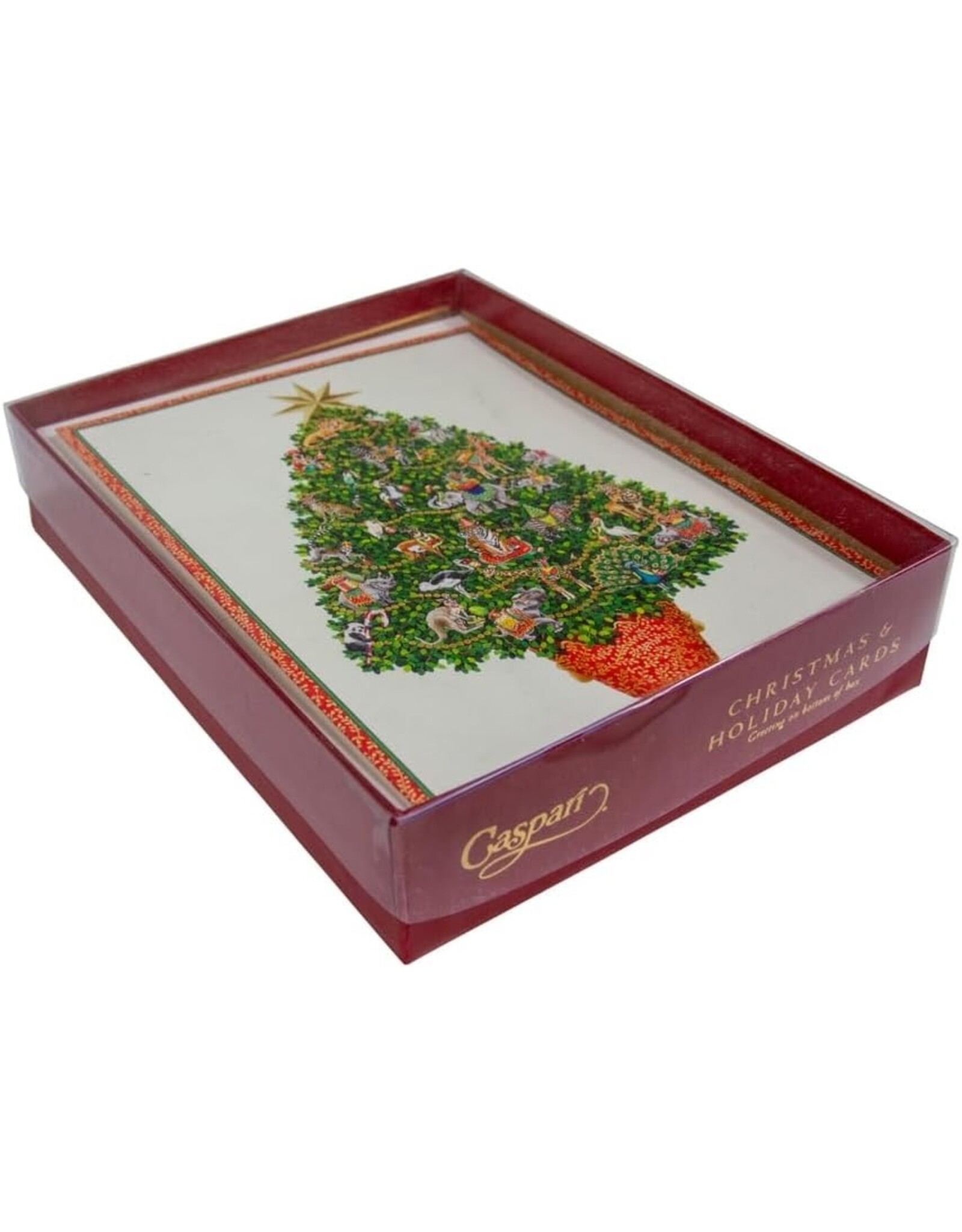 Caspari Boxed Christmas Cards 15pk Safari Tree