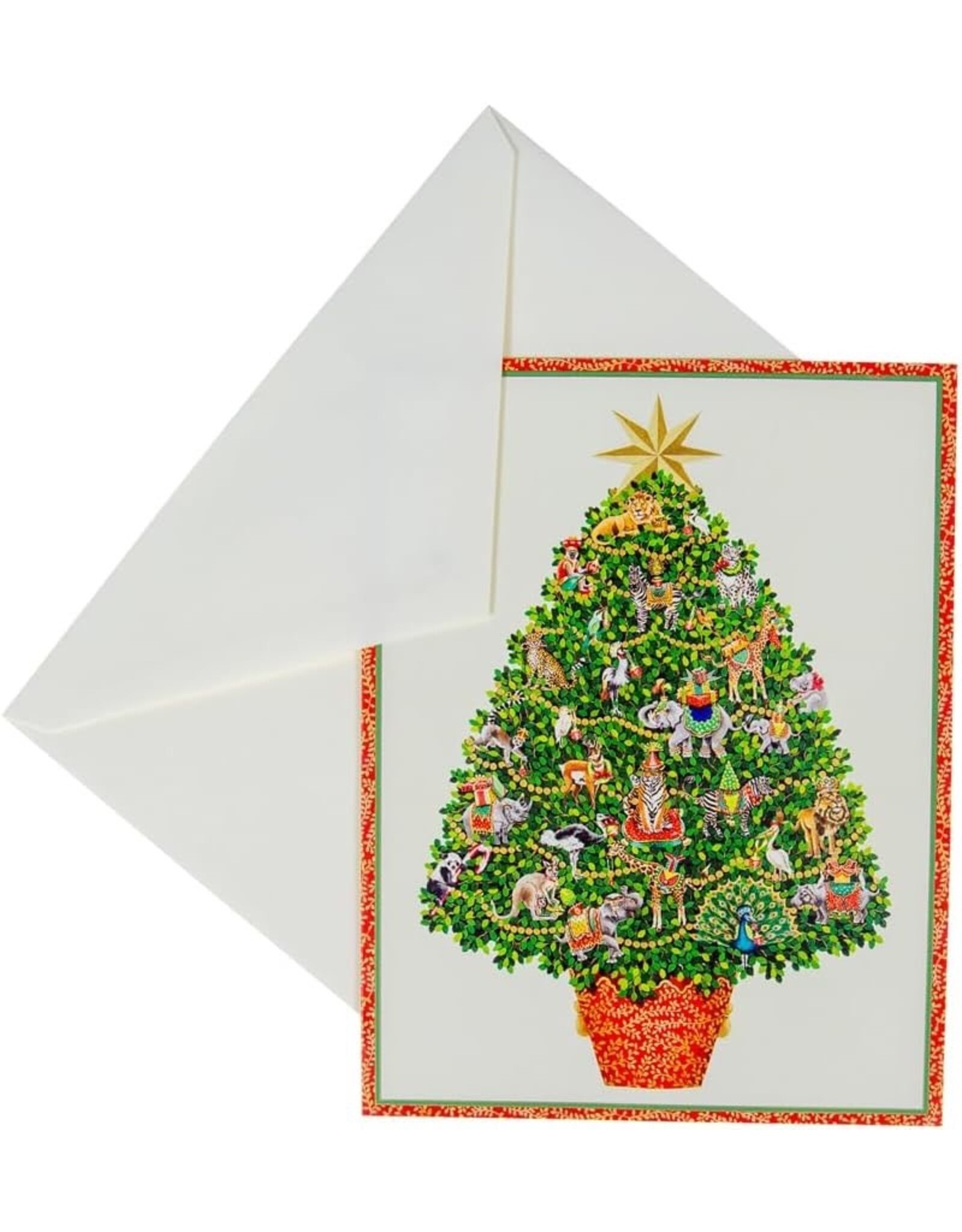 Caspari Boxed Christmas Cards 15pk Safari Tree
