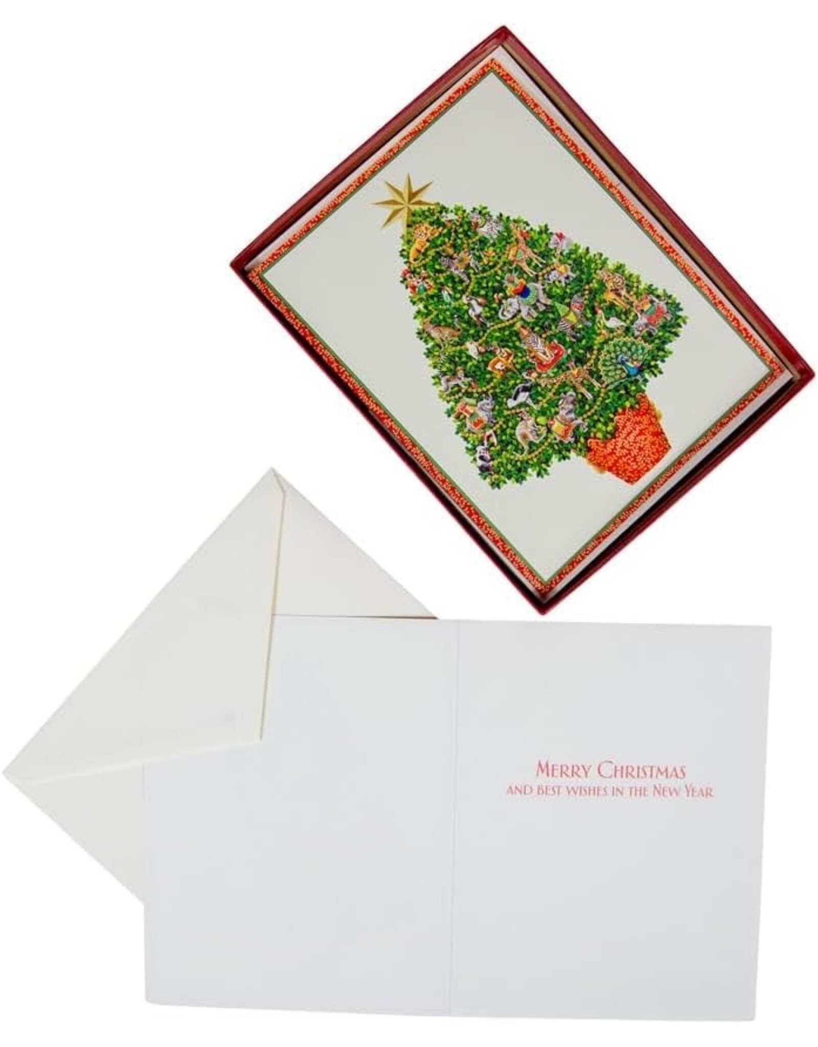 Caspari Boxed Christmas Cards 15pk Safari Tree