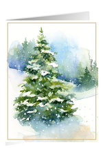 Caspari Boxed Christmas Cards 15pk Evergreens In Snowy Field