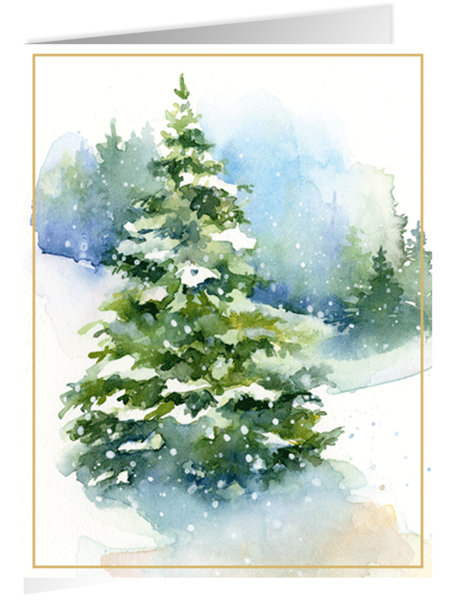 Caspari Boxed Christmas Cards 15pk Evergreens In Snowy Field