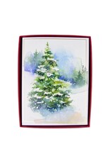 Caspari Boxed Christmas Cards 15pk Evergreens In Snowy Field