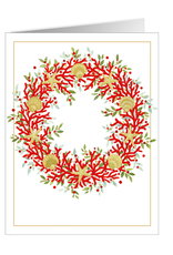 Caspari Boxed Christmas Cards 10pk Coral And Shell Wreath