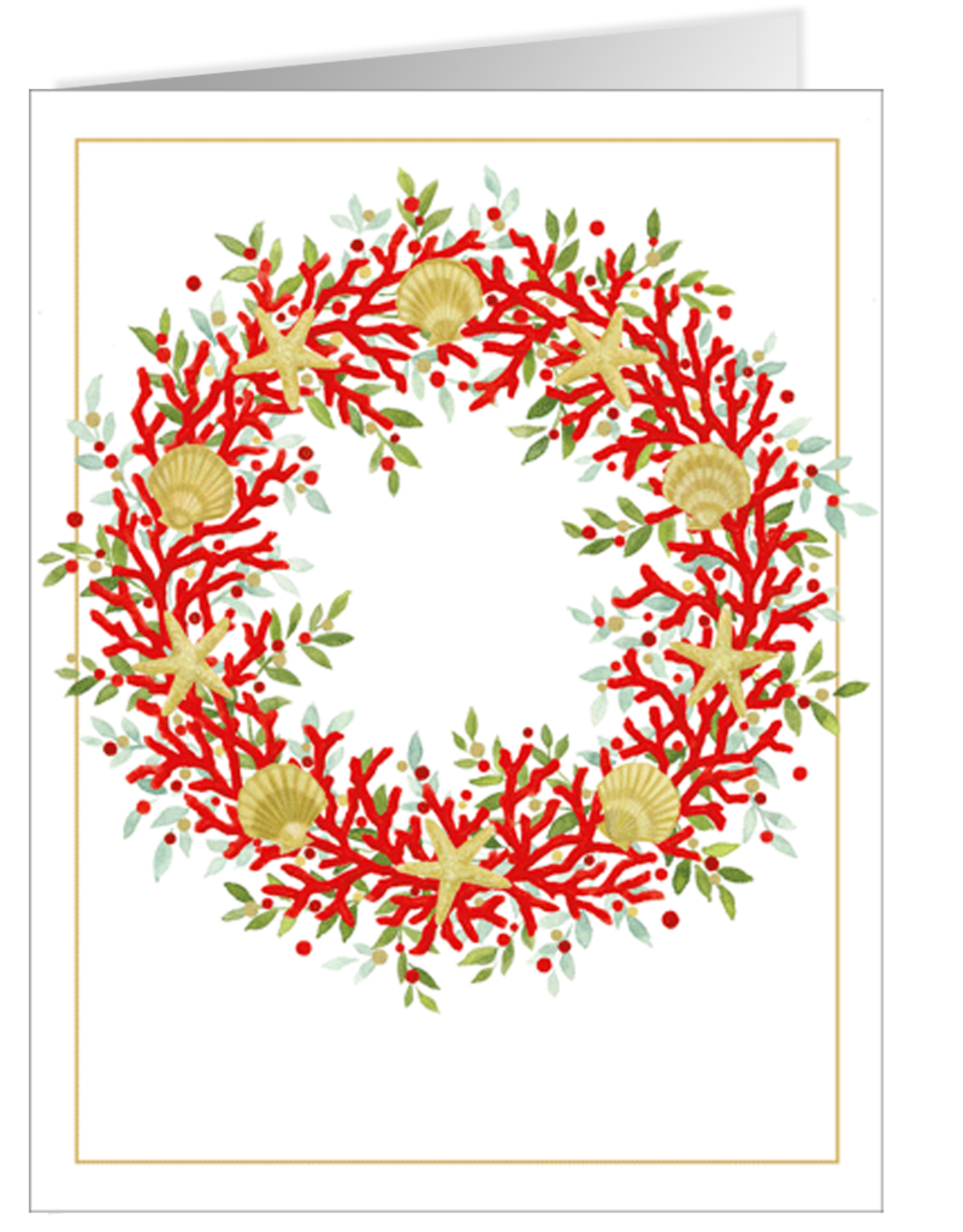 Caspari Boxed Christmas Cards 10pk Coral And Shell Wreath