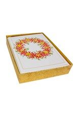 Caspari Boxed Christmas Cards 10pk Coral And Shell Wreath
