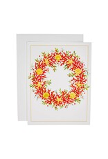 Caspari Boxed Christmas Cards 10pk Coral And Shell Wreath