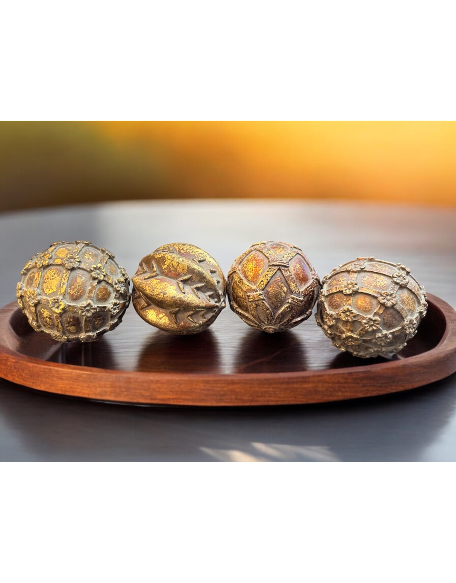 DIGS-N-GIFTS Home Decor 3 Inch Balls Spheres Orbs 4pc Set Vintage Gold