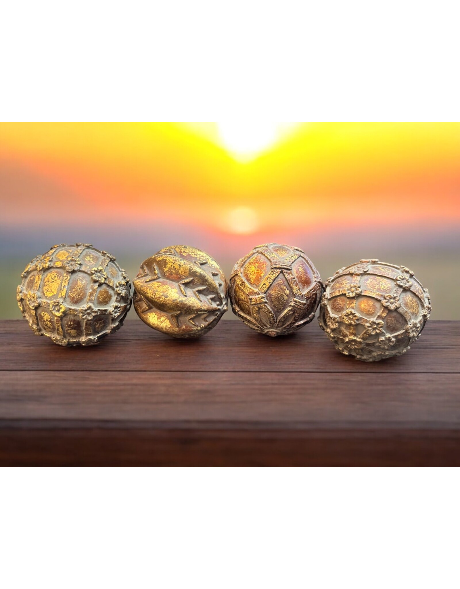 DIGS-N-GIFTS Home Decor 3 Inch Balls Spheres Orbs 4pc Set Vintage Gold
