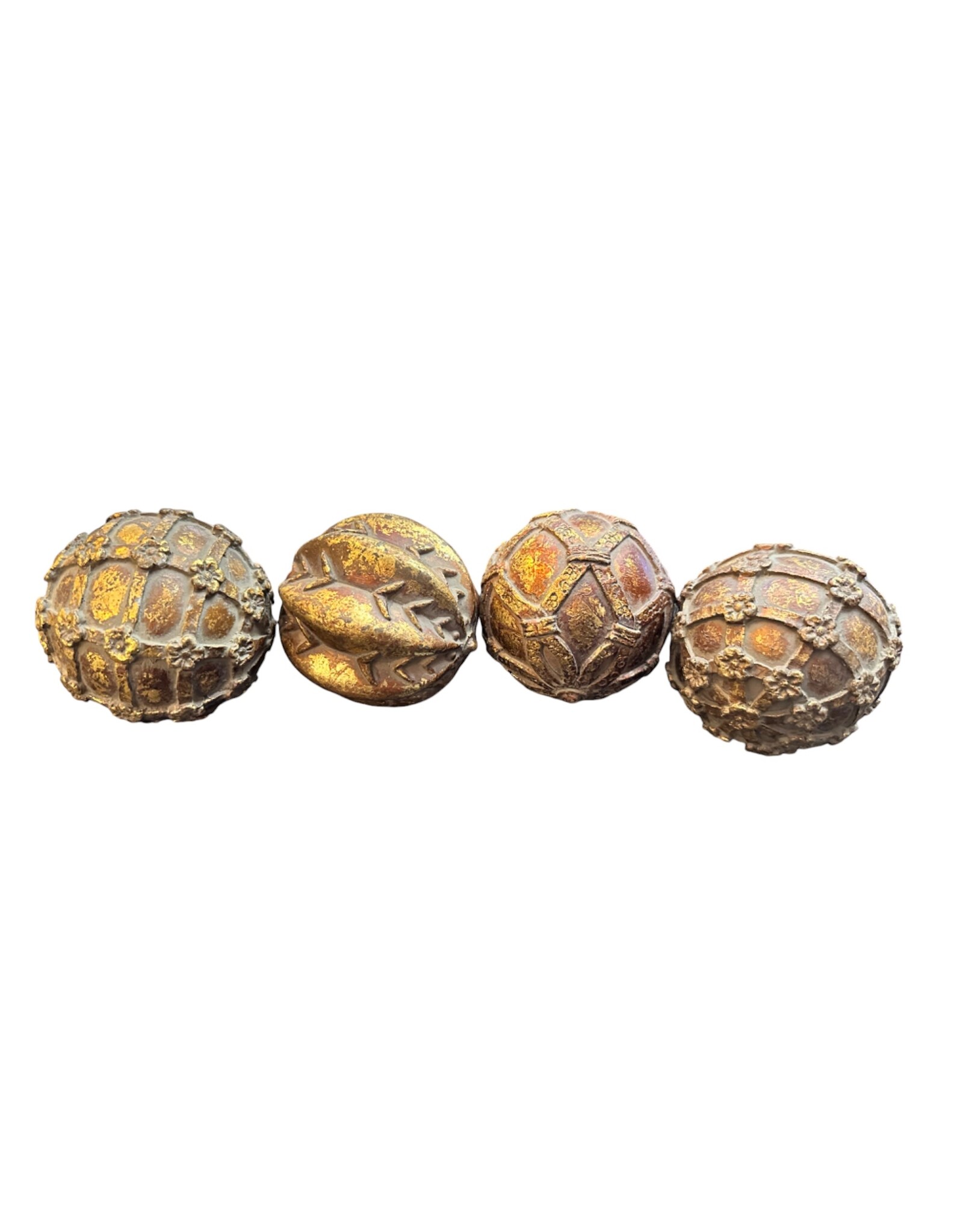 DIGS-N-GIFTS Home Decor 3 Inch Balls Spheres Orbs 4pc Set Vintage Gold