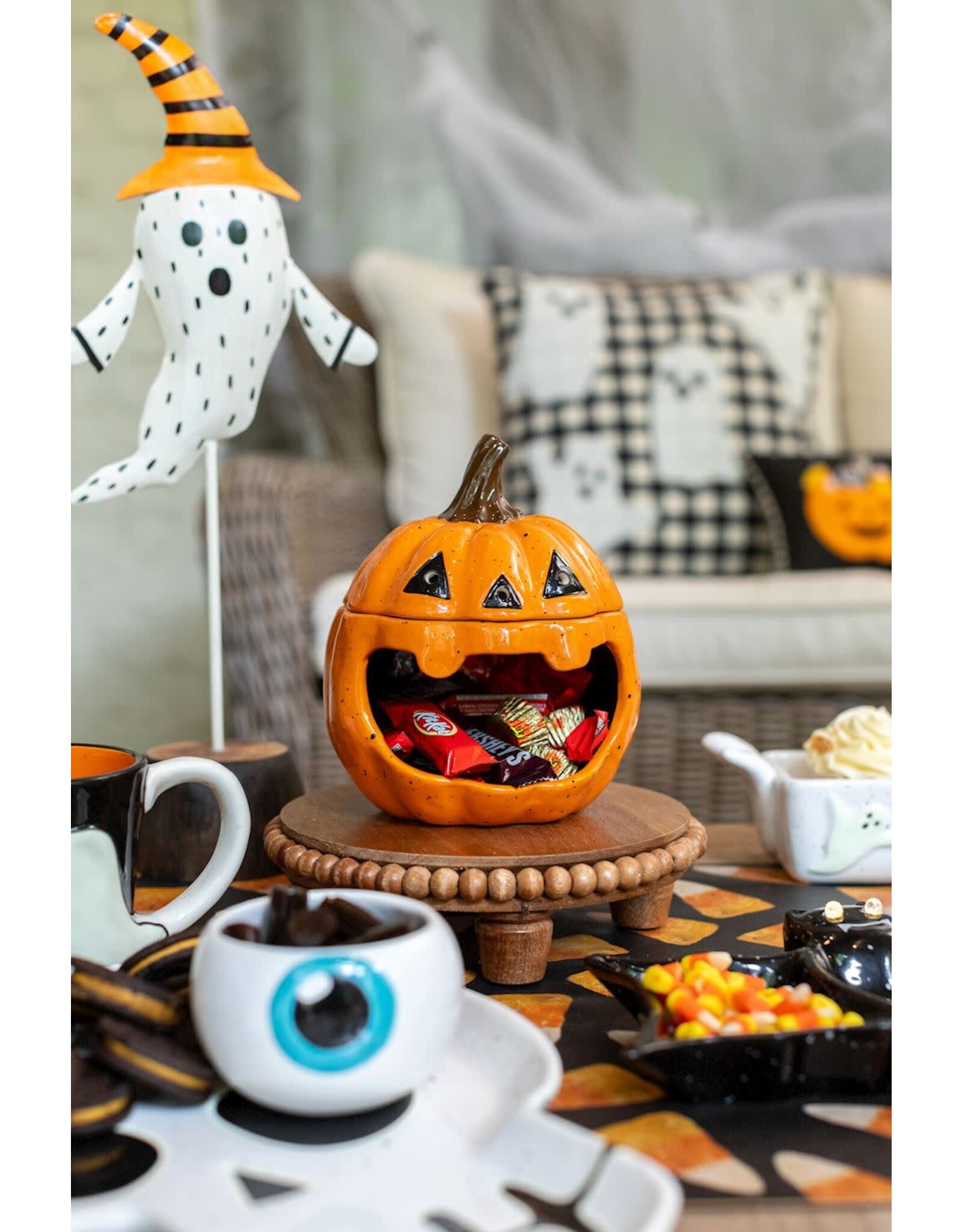 Mud Pie Halloween Candy Container Open Mouth Ghost Musical w Lights