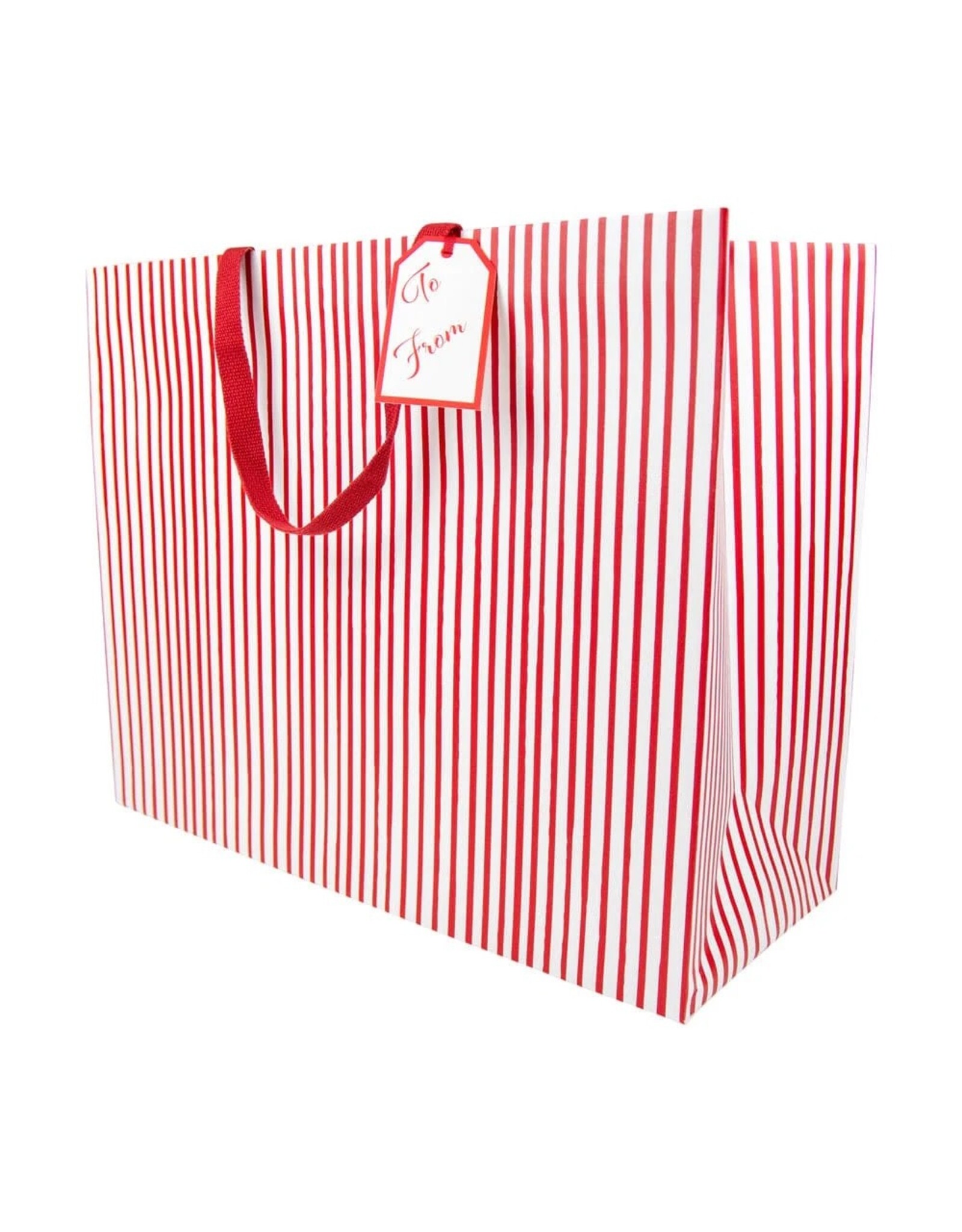 Caspari Gift Bag Jumbo 20x16x8 Stripes For Days Red And White Stripe