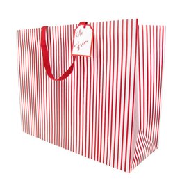 Caspari Gift Bag Jumbo 20x16x8 Stripes For Days Red And White Stripe