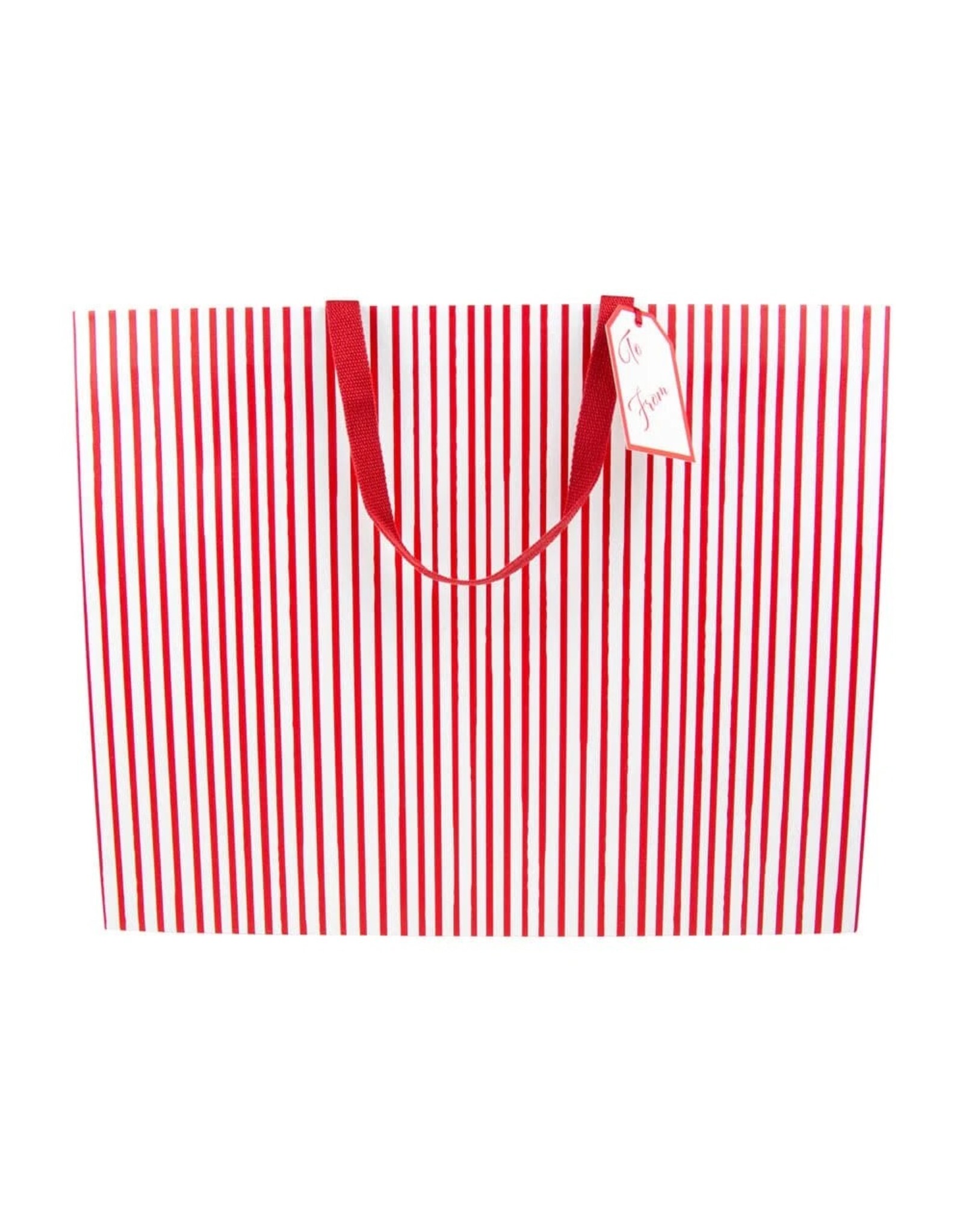 Caspari Gift Bag Jumbo 20x16x8 Stripes For Days Red And White Stripe