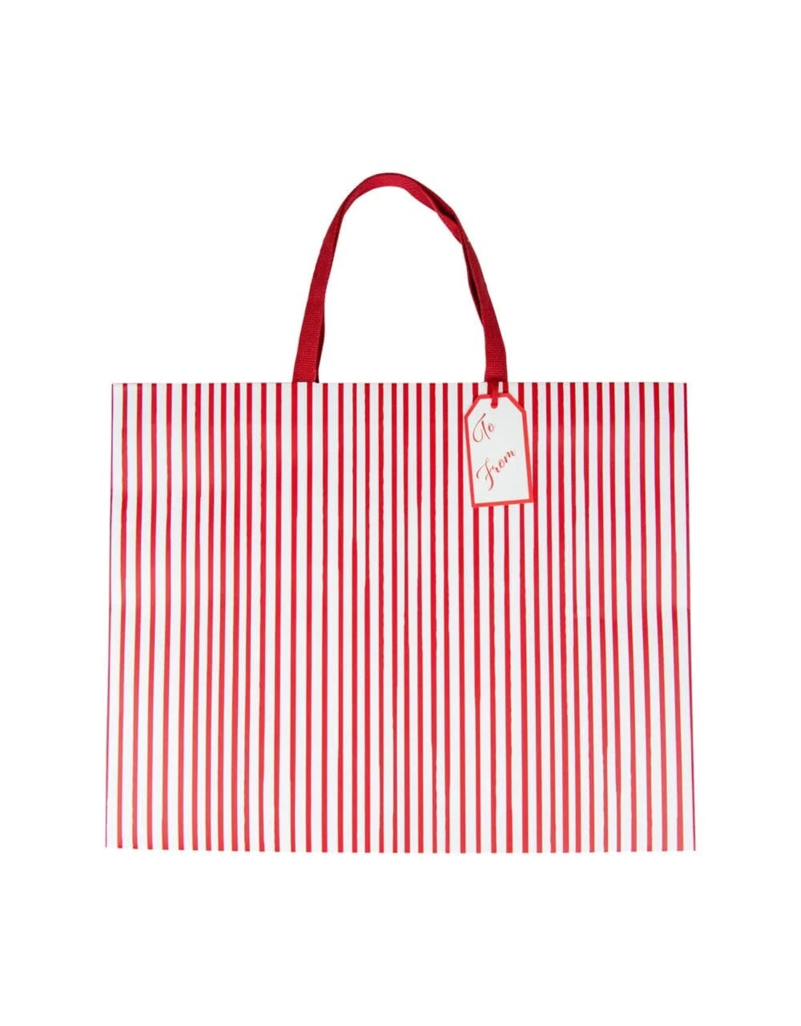 Caspari Gift Bag Jumbo 20x16x8 Stripes For Days Red And White Stripe