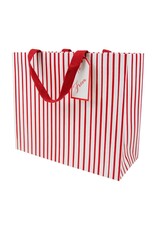 Caspari Gift Bag LG 11.75x4.75x10 Stripes For Days Red And White