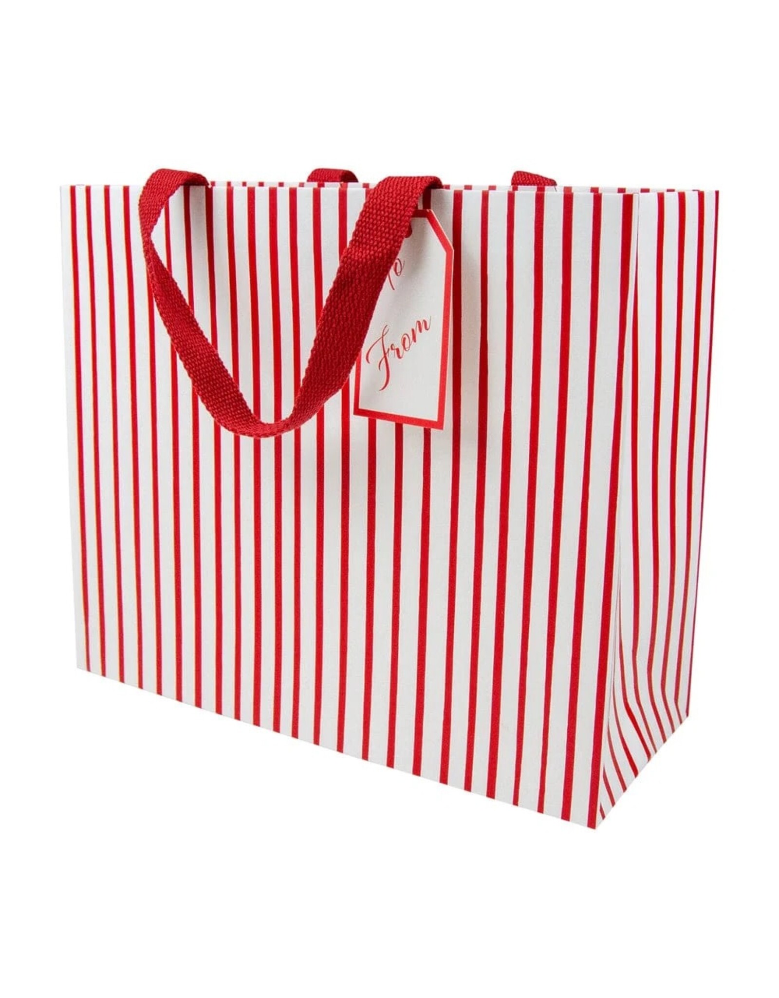 Caspari Gift Bag LG 11.75x4.75x10 Stripes For Days Red And White