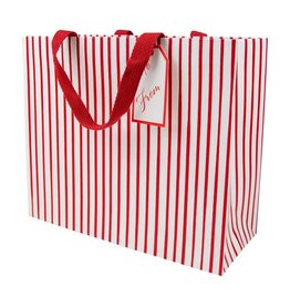 Caspari Gift Bag LG 11.75x4.75x10 Stripes For Days Red And White