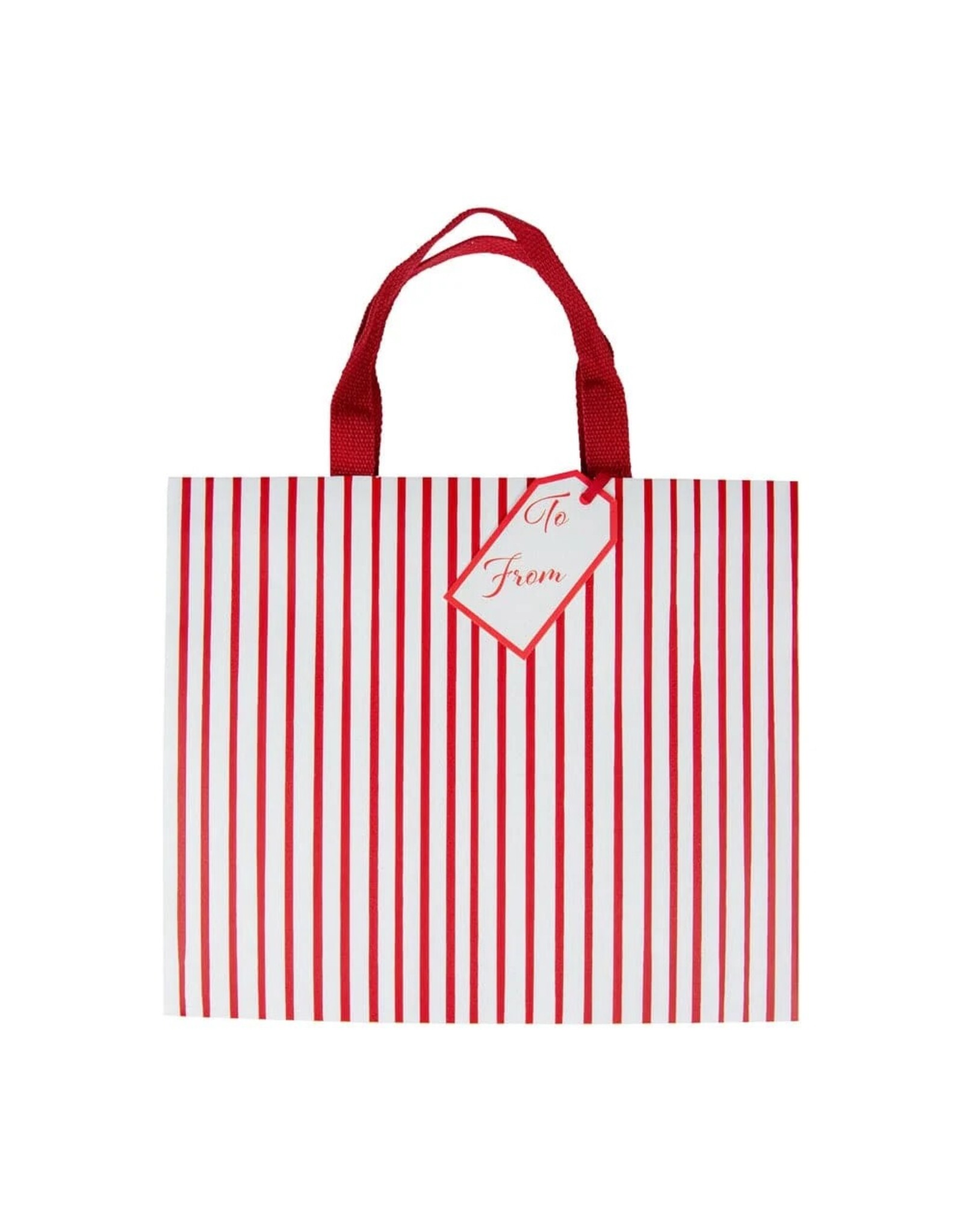 Caspari Gift Bag LG 11.75x4.75x10 Stripes For Days Red And White
