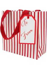 Caspari Christmas Gift Bag Small 7x3x5.25 Stripes For Days Red N White