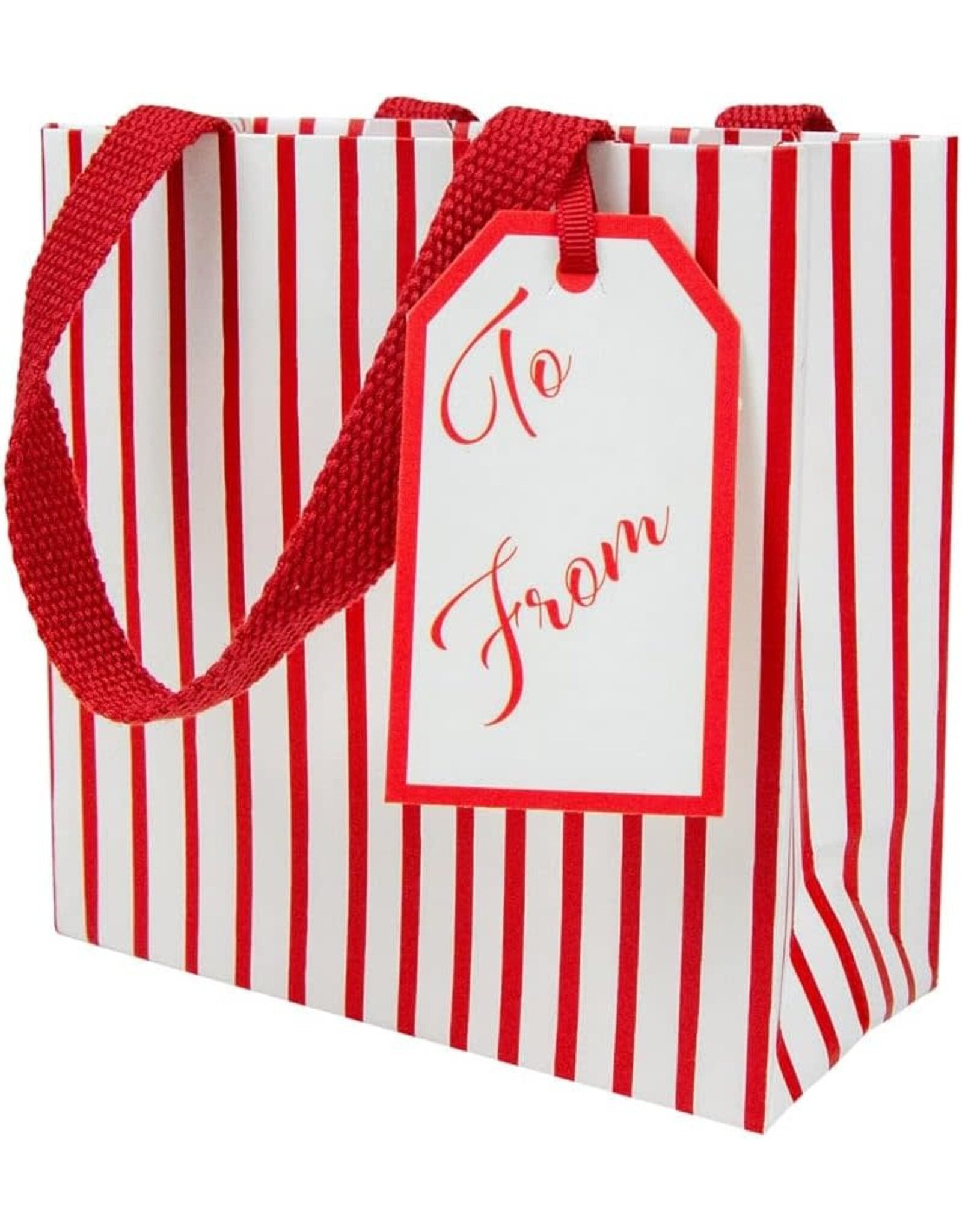 Caspari Christmas Gift Bag Small 7x3x5.25 Stripes For Days Red N White