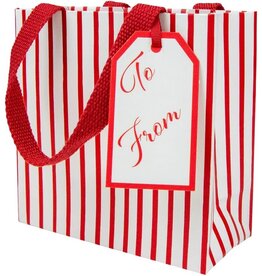 Caspari Christmas Gift Bag Small 7x3x5.25 Stripes For Days Red N White