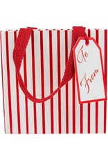 Caspari Christmas Gift Bag Small 7x3x5.25 Stripes For Days Red N White