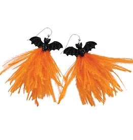 Periwinkle by Barlow Halloween Earrings | Orange Feathered Bats