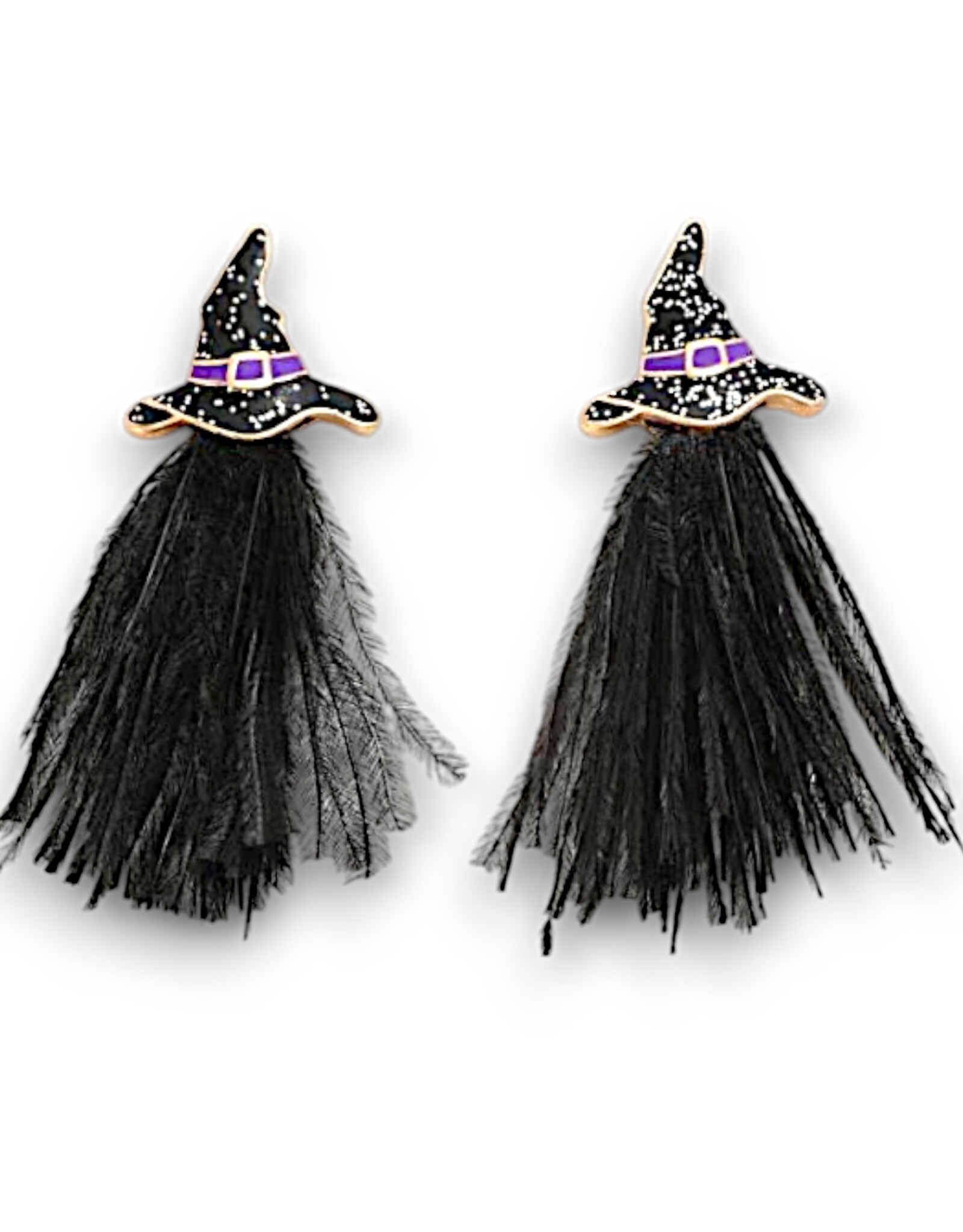 Periwinkle by Barlow Halloween Earrings | Black Feathered Witch Hats